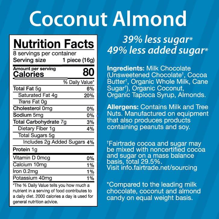 Sweet Nothings Coconut Almond Bars | 5g Sugar | Certified Gluten Free, Fairtrade, Non-GMO | No Sugar Alcohols | No Soy | 4.5 oz (Pack of 6)