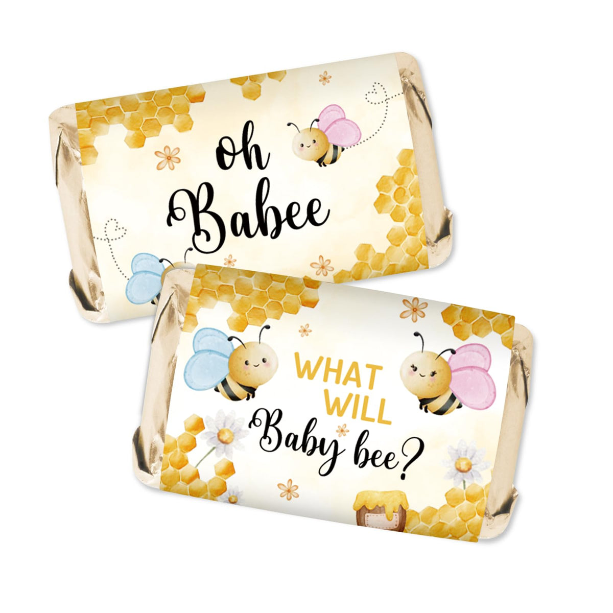 Bumble Bee Mini Chocolate Bar Wrappers, Oh Babee Candy Bar Labels, Bee First Birthday Stickers for Chocolate, Bee Themed Gender Reveal/Pregnancy