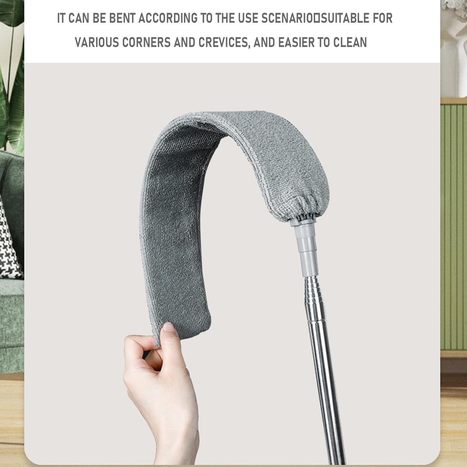 Retractable Gap Dust Cleaner Brush with 4 pcs Replacement Duster Cloth, 100 inches Extendable Pole, Flexible Microfiber Duster for Cleaning Under