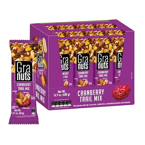 Granuts Cranberry Trail Mix | Caramelized Peanuts | Crunchy Corn Nuts + Almonds | Soft Cranberries | Salty + Sweet Flavors | On-the-Go Snack | 1.76 Oz