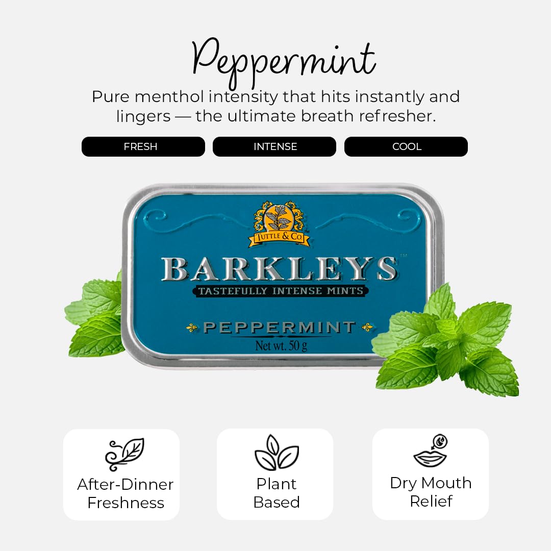 Barkleys Peppermint Breath Mints - Breath Mint, Mints Travel Size, After Dinner Mints, Peppermints Breath Freshener, Peppermint Candy in Reusable