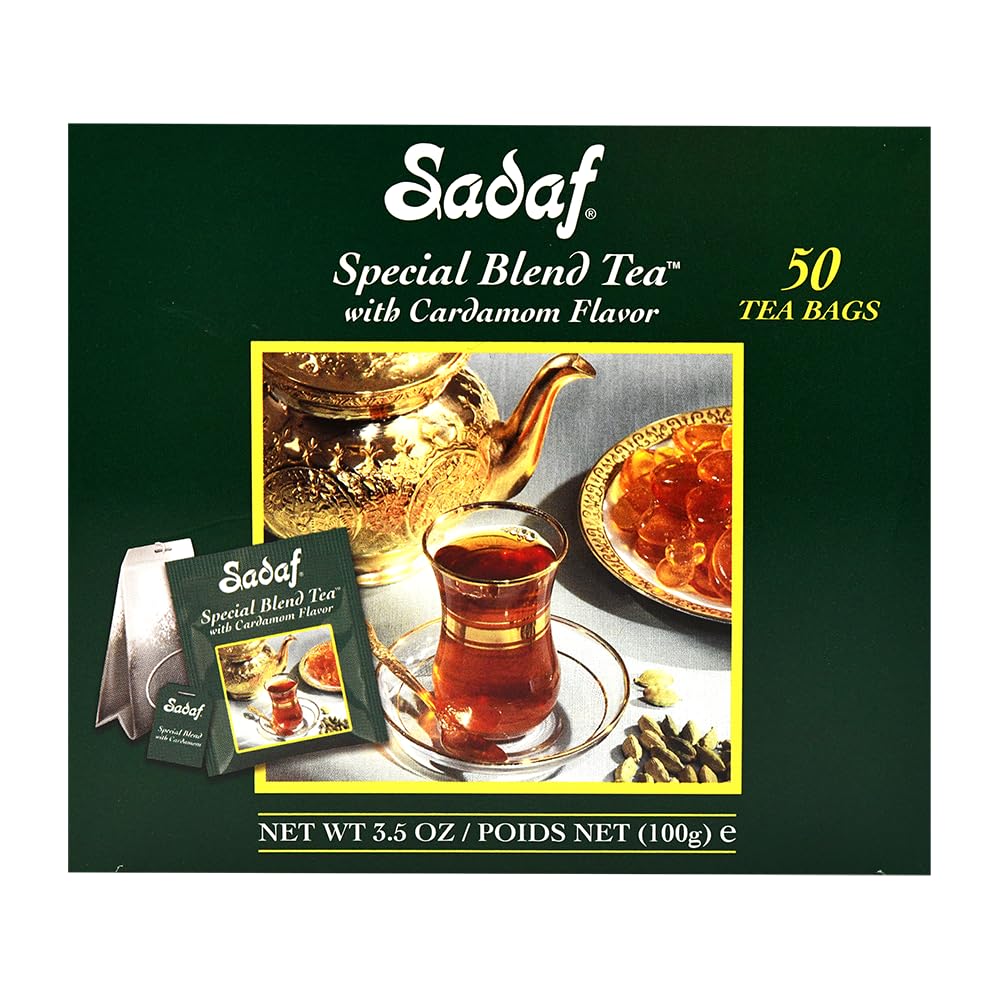 Sadaf Cardamom Tea Bags - Special Blend Cardamom Ceylon Black Tea - Quicktea Product harvested in Sri Lanka - 50 individually foiled teabags (Pack