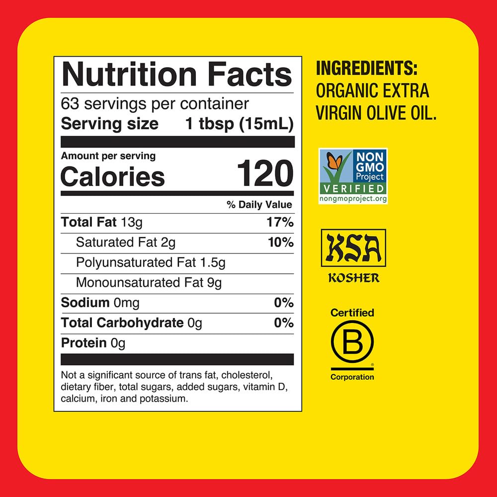 Bragg Organic Extra Virgin Olive Oil - 32 fl oz - Sourced from Organic Greek Koroneiki Olives - Great for Cooking at Home