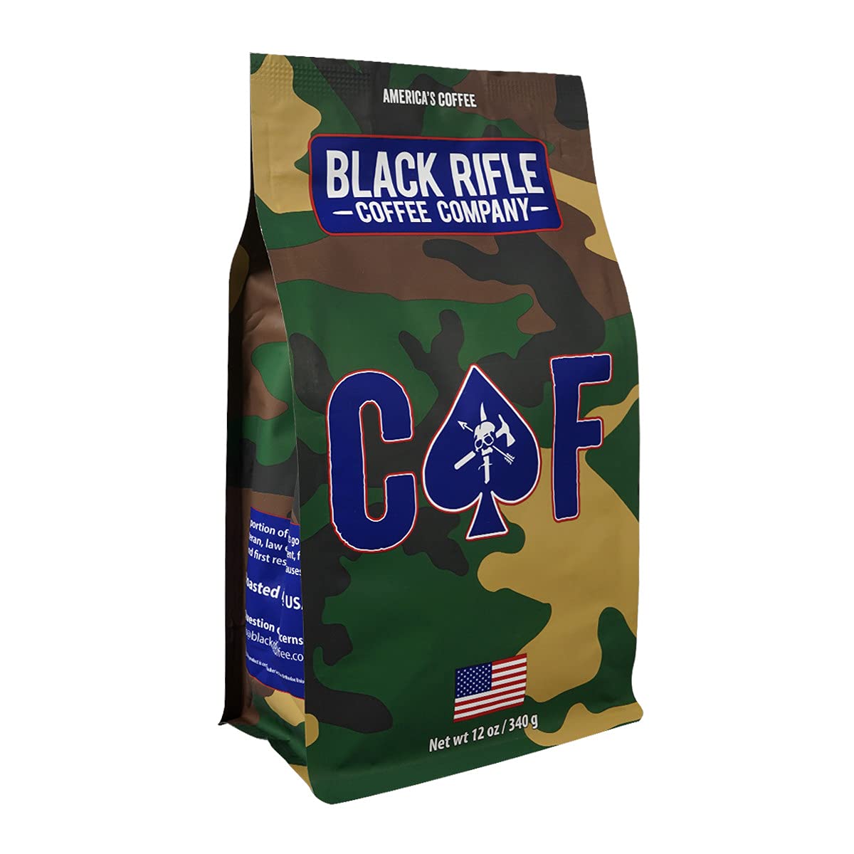 Black Rifle Coffee Company CAF, 12oz Bag, Ground Coffee Medium Roast - Roasted Blend Made from Arabica Beans - Colombian & Brazilian Beans - Veteran