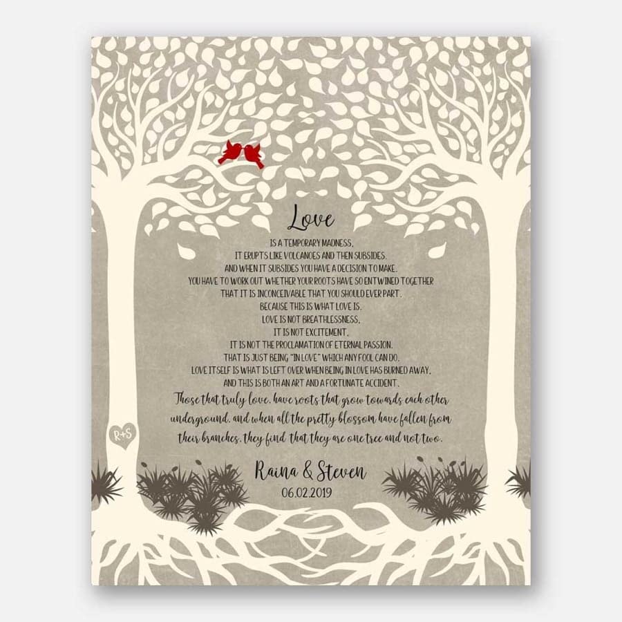 Lucky Tusk Two Trees, Intertwined, Temporary Madness, Roots Under Ground, Gift for Newlyweds, Custom Anniversary #1766,