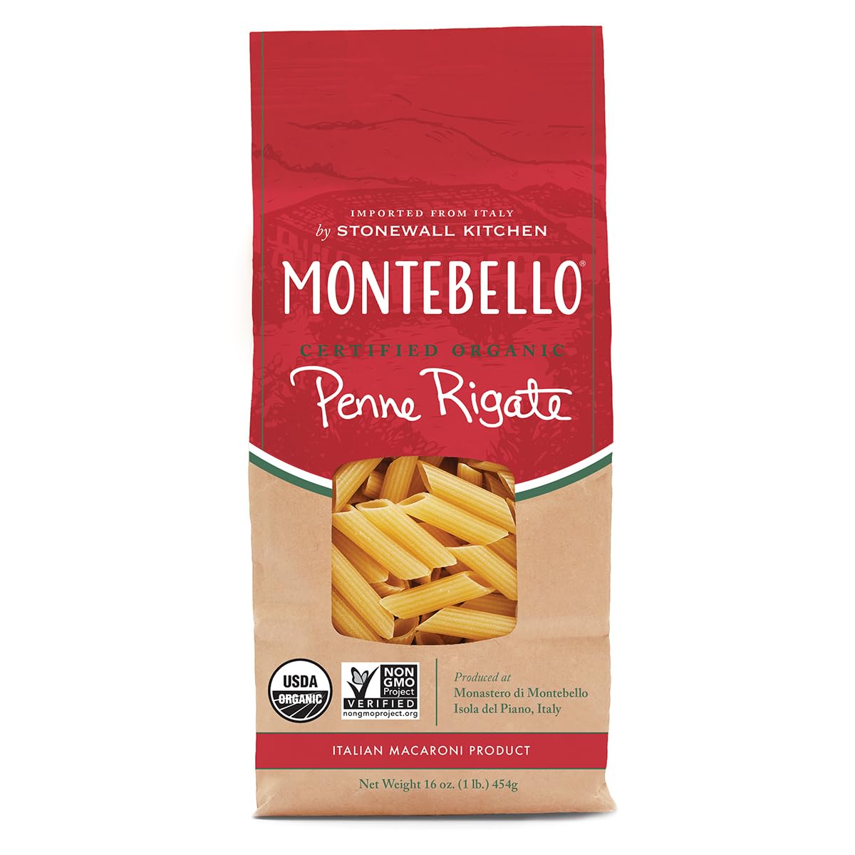 Montebello, Organic Penne Rigate Premium Italian Pasta, 16 oz.