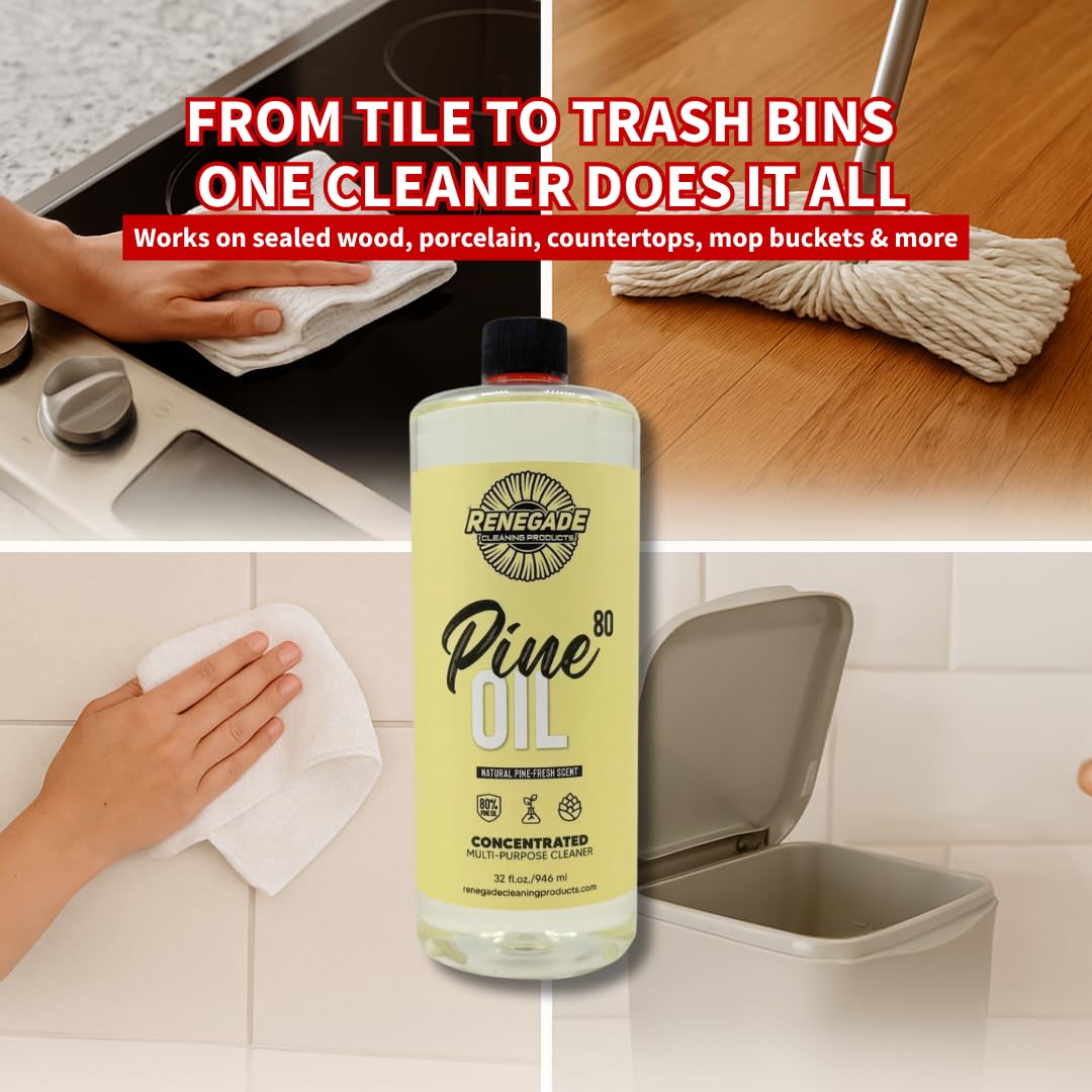 Renegade Cleaning Products Pine Oil 80 Concentrated Floor & Surface Cleaner - Multi-Purpose Pine Scent Degreaser for Home & Commercial Use (32 OZ)