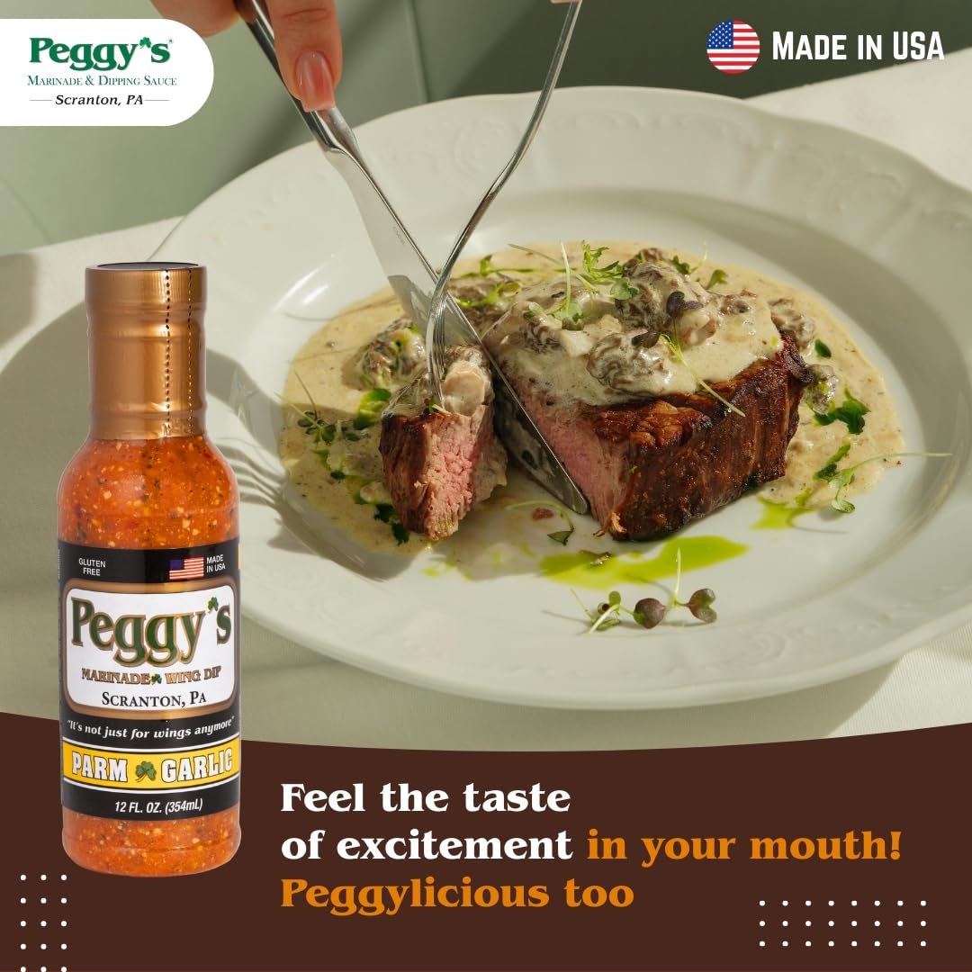 Peggy's Variety Pack - 2 Garlic Parmesan & 1 Sriracha Parmesan Sauce (12oz Each) | Scranton, PA Local Brand | Made in USA | Perfect for Marinades