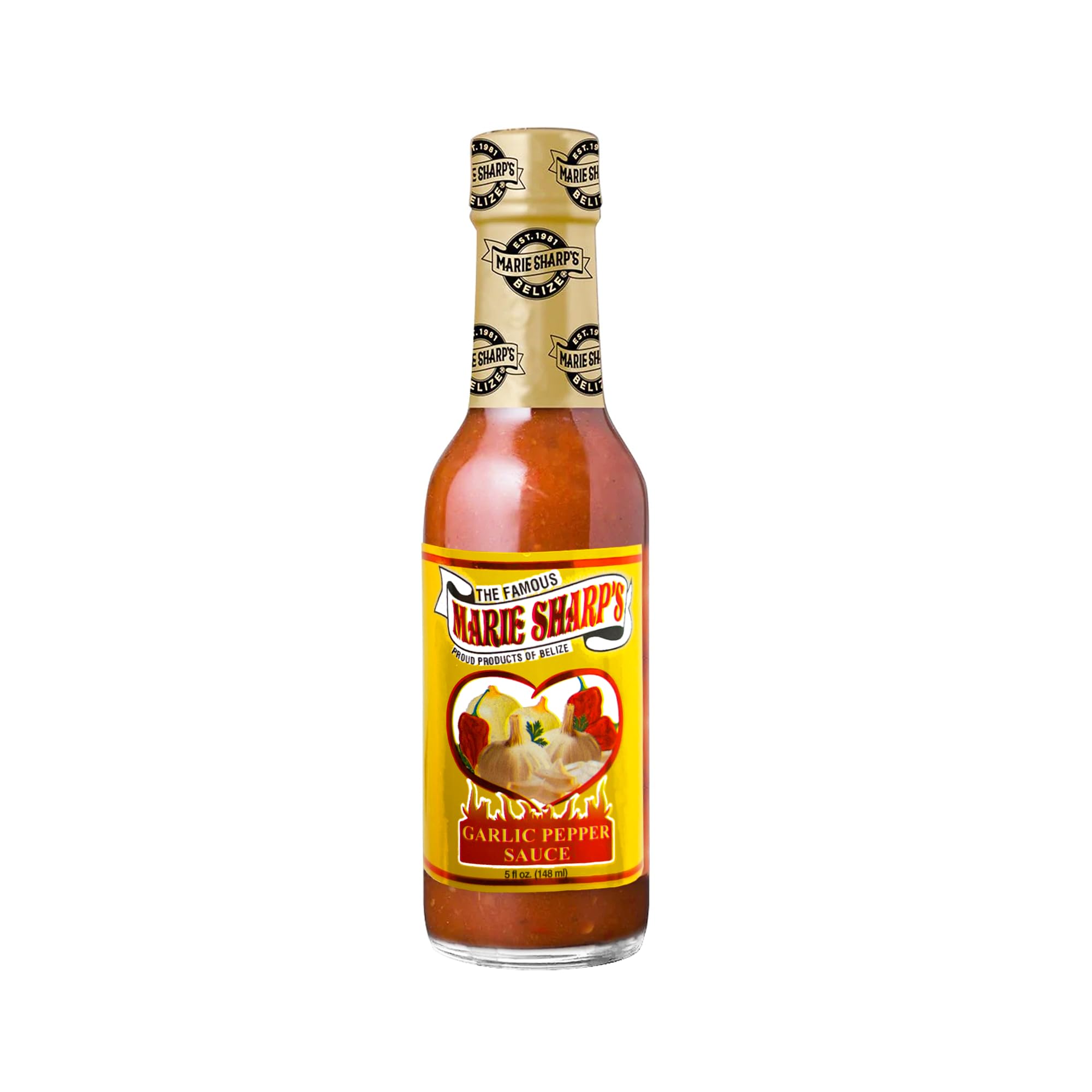 Marie Sharp’s Garlic Habanero Pepper Sauce, 5 oz - Bold Belizean Hot Sauce with Garlic & Heat - All-Natural, Gluten-Free