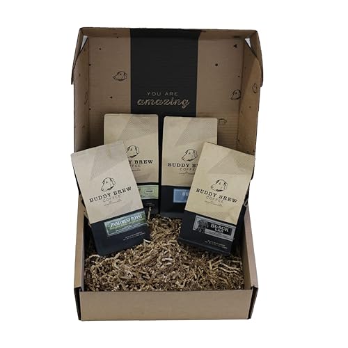 Buddy Brew Coffee, Medium Roast Whole Bean - The Classics - 4-Pack - Double Dog, Old Florida, Brazil, Ethiopia - Ships within 24 hours of order