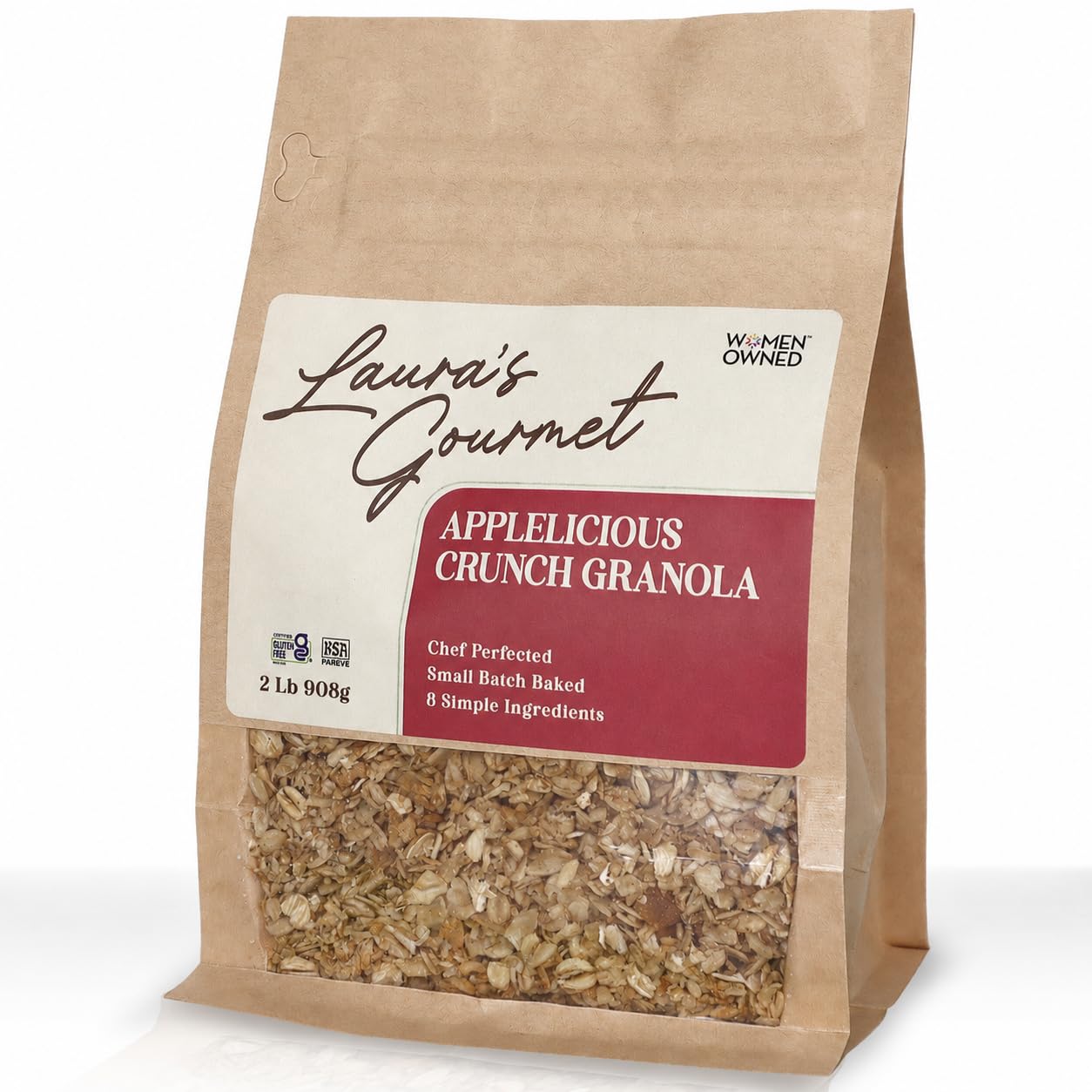 Laura's Gourmet Granola AppleLicious Crunch, 2 lb, Gluten-Free Oats, Vegan, Dairy & Soy Free Snack, Organic Agave, Cinnamon Diced Apples, Artisan