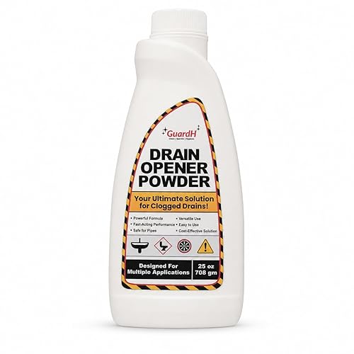 GuardH Drain Opener Powder 25 oz (708 g) - Fast-Acting Drain Cleaner for Kitchen Sink, Bathroom Drains, Shower & Pipes - Powerful Grease, Hair & Clog