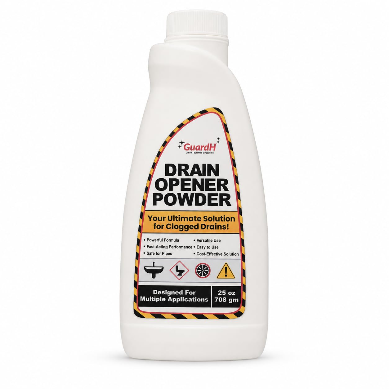 GuardH Drain Opener Powder 25 oz (708 g) - Fast-Acting Drain Cleaner for Kitchen Sink, Bathroom Drains, Shower & Pipes - Powerful Grease, Hair & Clog