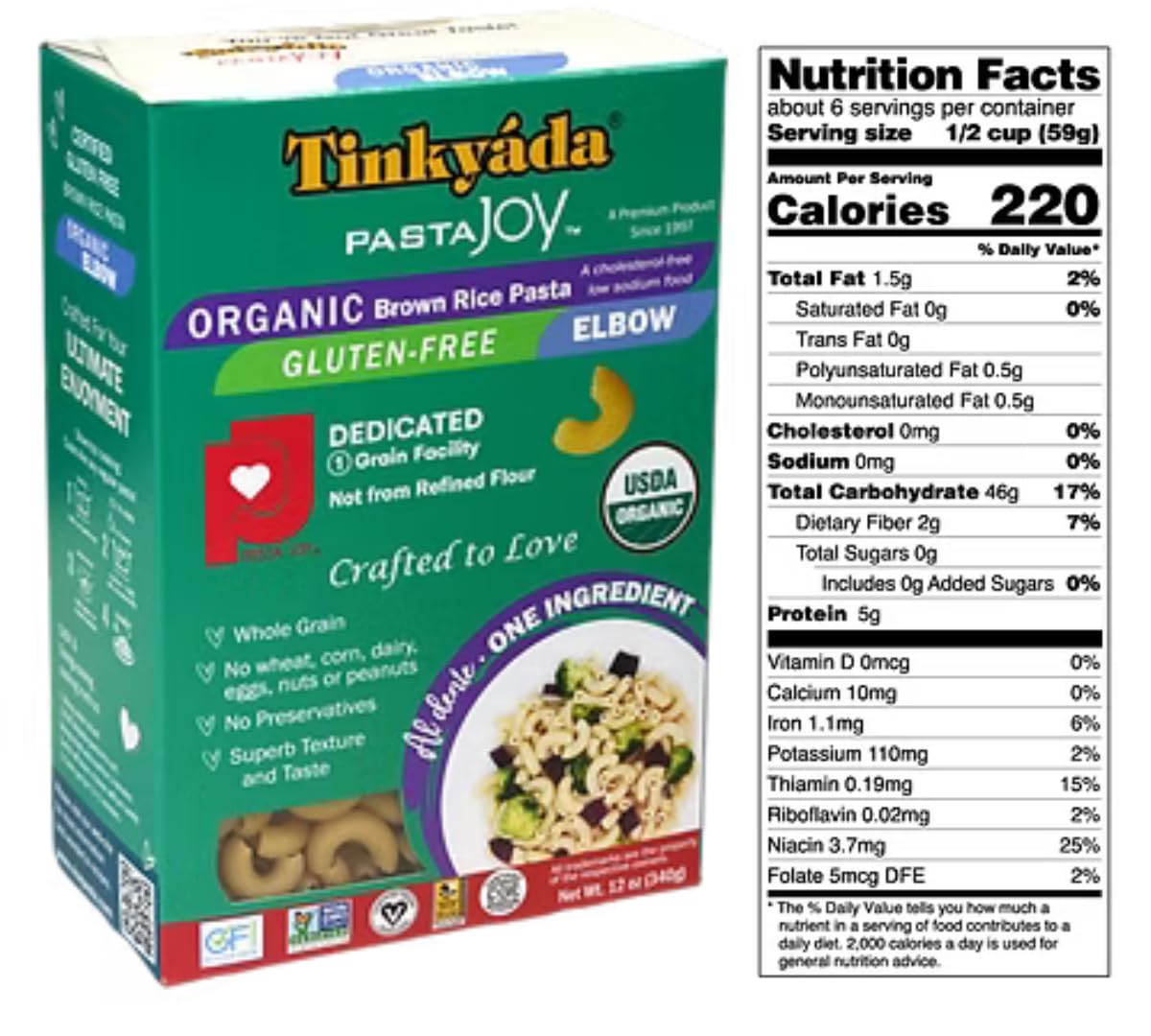 Tinkyada Organic Gluten-Free Brown Rice Pasta Variety Pack, 8 Pack - Elbow, Spaghetti, Lasagne & Penne - Certified Organic, Wheat-Free, Made from