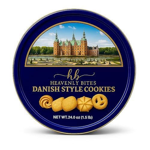 Heavenly Bites Danish Style Butter Cookies in Metal Tin 24 Oz