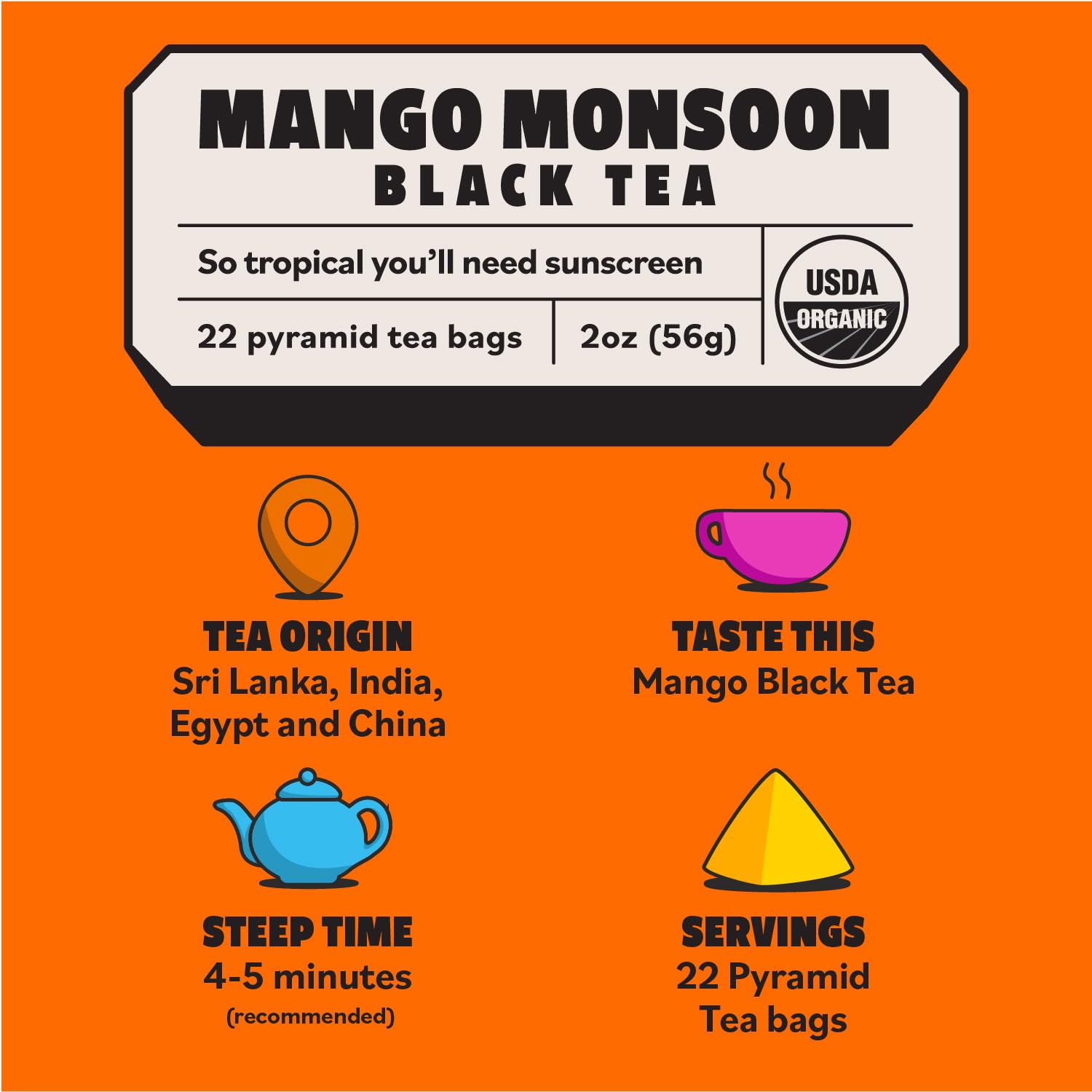 Top of the Mornin' Mango Monsoon Black Tea By Jacksepticeye | Black Tea With Hints of Mango and Calendula | Pyramid Tea Bags | 22 Count