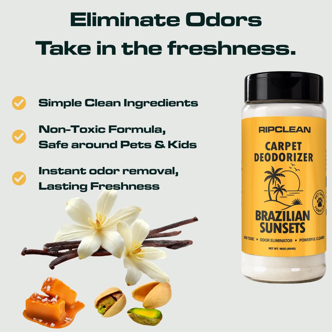 Ripclean Carpet Deodorizer & Freshener Cleaning Powder, Odor Eliminator for Strong Odors & Homes w/Pets, Safe around Kids & Pets, Use on Carpet, Rugs