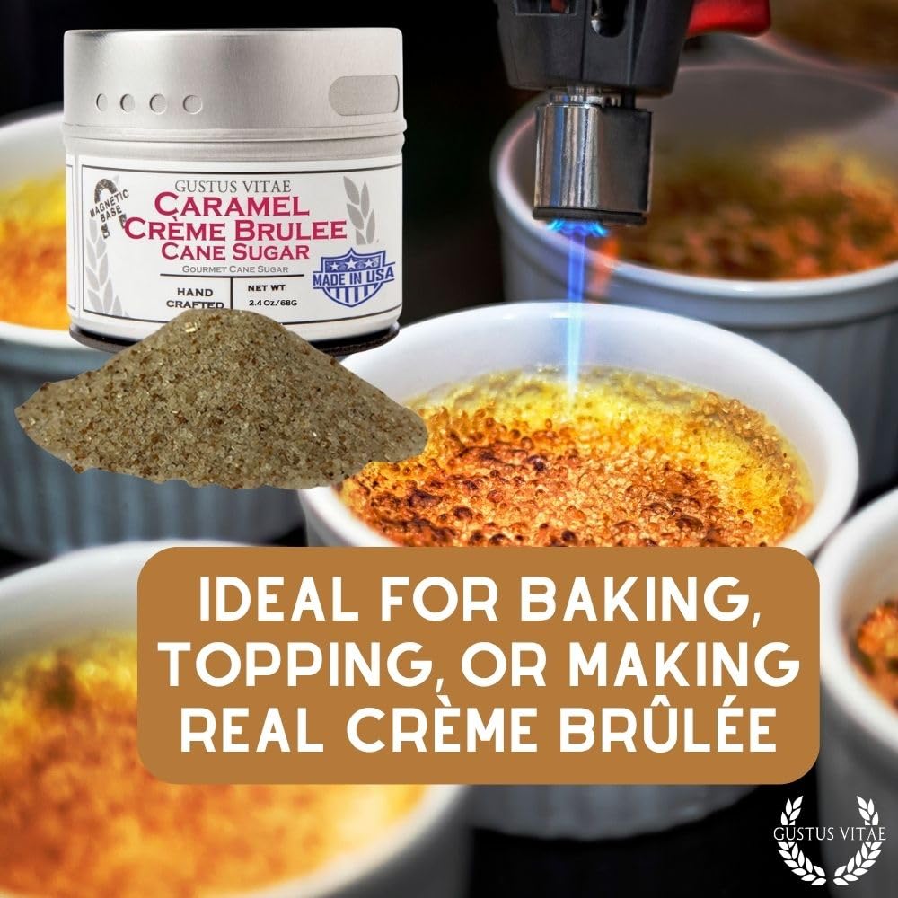 Caramel Crème Brûlée Cane Sugar | Artisanal Infused Sugar | 1:1 Replacement For Plain Sugar | All Natural, Non GMO | Gourmet Sweetener | Handmade in Small Batches | GLP-1 Friendly | Magnetic Tin | Gustus Vitae | #82