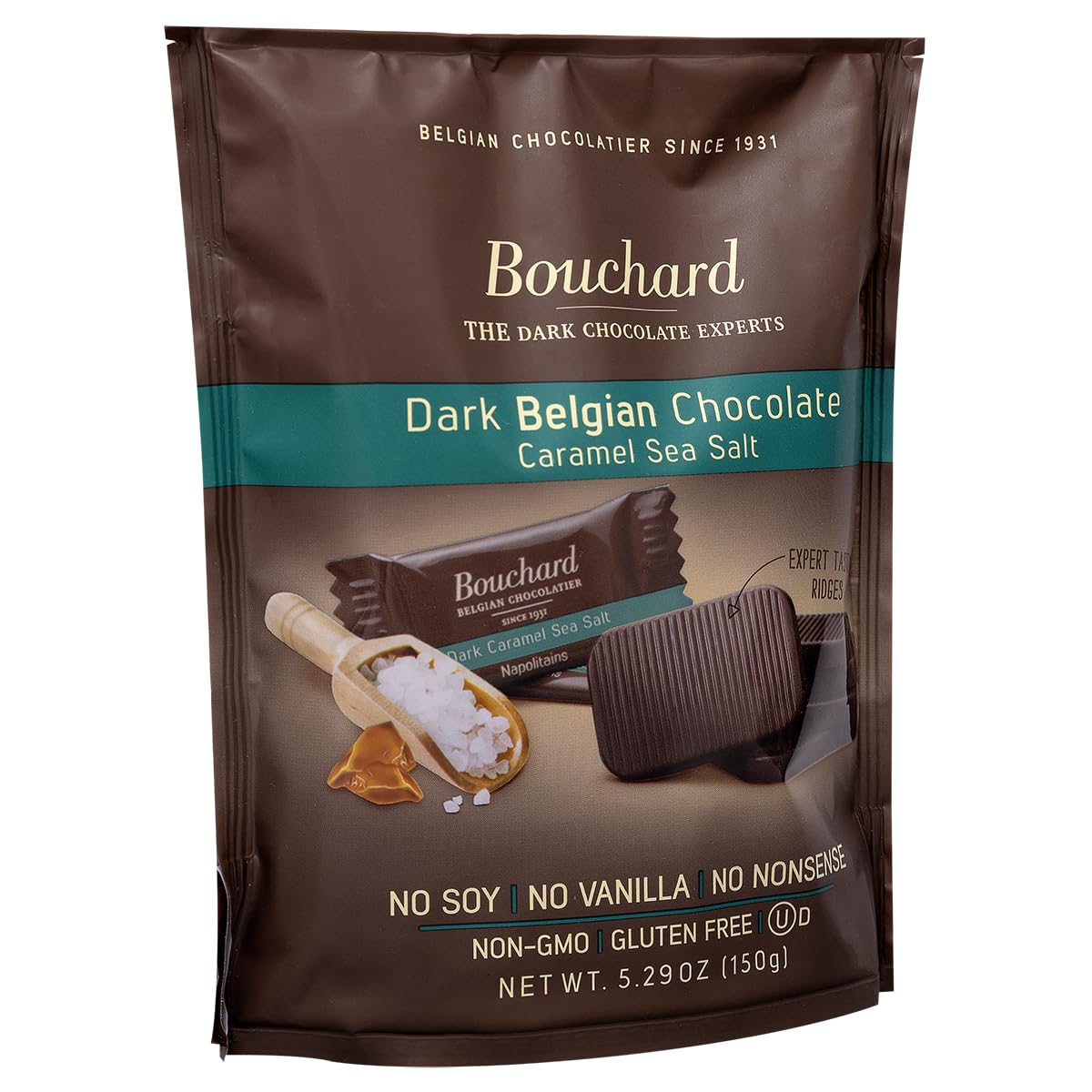 Bouchard Belgian Dark Chocolate with Caramel & Sea Salt (5.29 OZ / 150g) (Pack of 2)