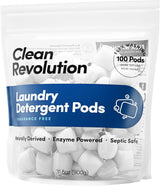 Clean Revolution, All Natural, Enzyme Powered Laundry Detergent Pods, Fragrance Free, 100 Pods, Sensitive Skin, HypoAllergenic Laundry Soap, Septic
