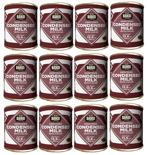 BANDIFoods Imported Sweetened Condensed Milk, 13.6 Ounce (Pack of 12), Easy Opener, Authentic Delicious Taste for Baking, Tea and Coffee (12 Pack, Cacao)