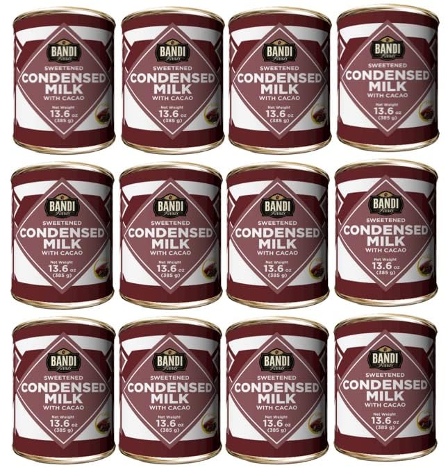 BANDIFoods Imported Sweetened Condensed Milk, 13.6 Ounce (Pack of 12), Easy Opener, Authentic Delicious Taste for Baking, Tea and Coffee (12 Pack, Cacao)