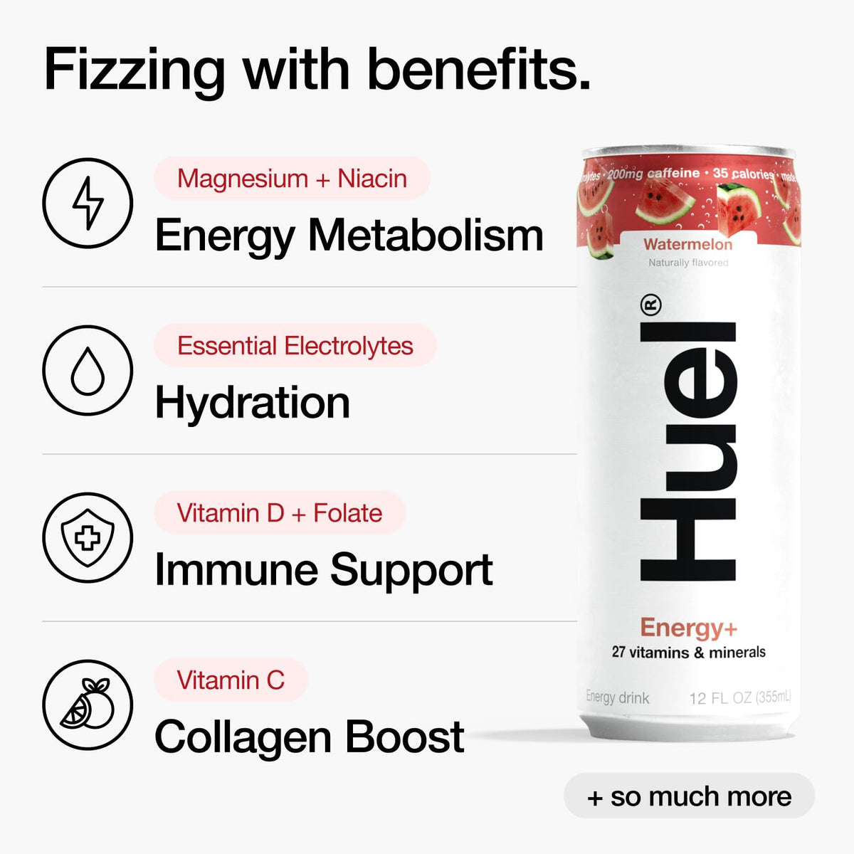 Huel Energy+ | Watermelon Energy Drink | 200mg of Caffeine 35 Calories