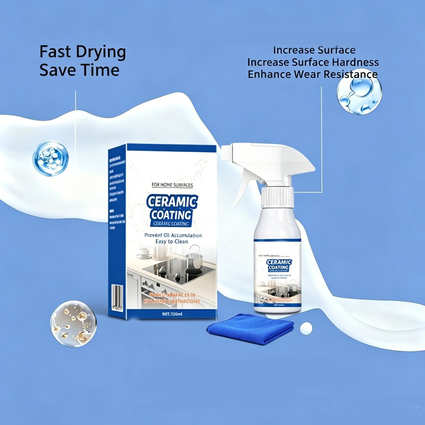 Miurixo Home Ceramic Coating Spray Kit, High Gloss Shine Hydrophobic Coating Guards Countertop, Tile, Glass and Stainless Steel Against Grime, Stains