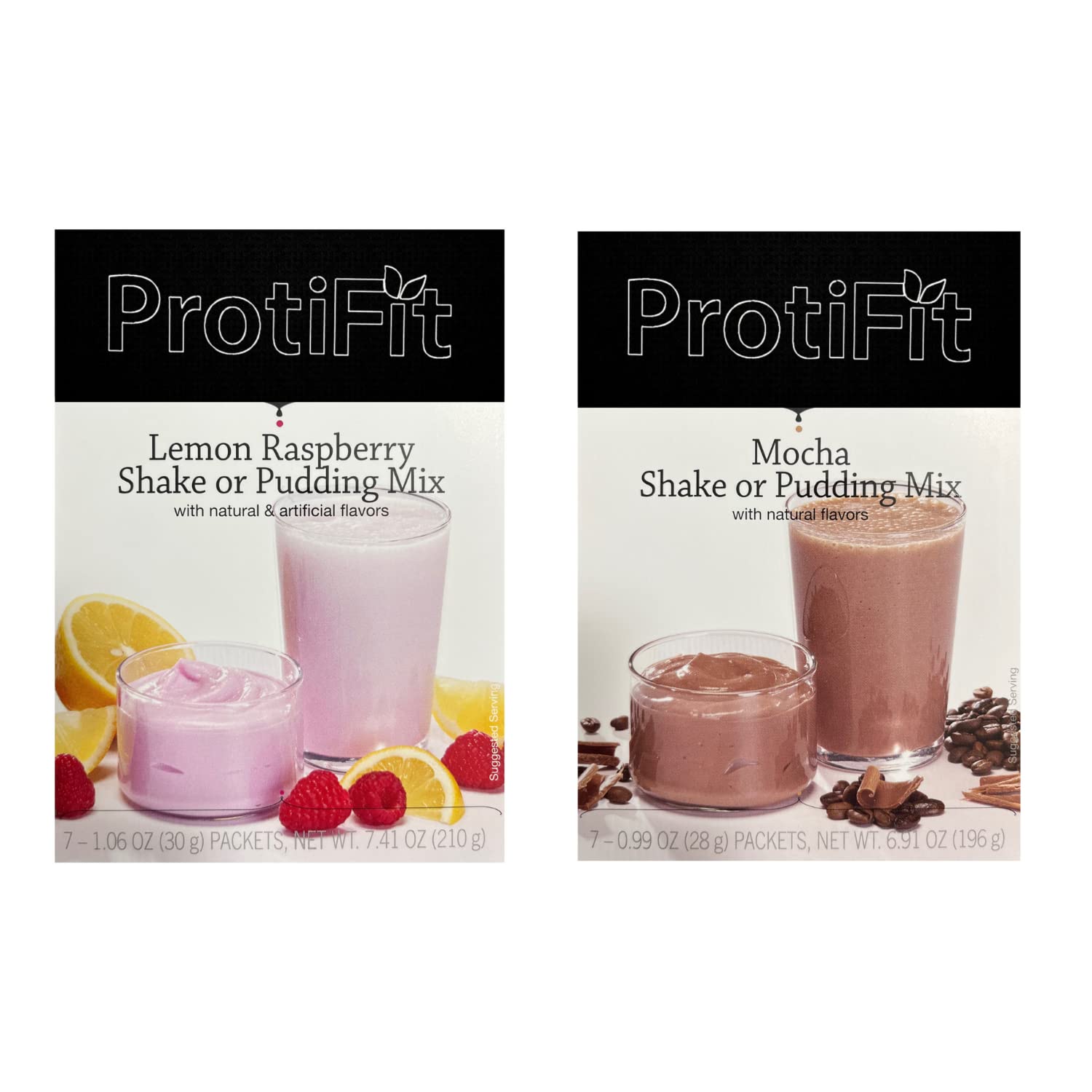 PROTIFIT - High Protein Lemon Raspberry & Mocha Pudding & Shake Mix 2 Pack, 15g Protein, Low Calorie, Low Fat, Low Carb, Aspartame Free, Idea Protein