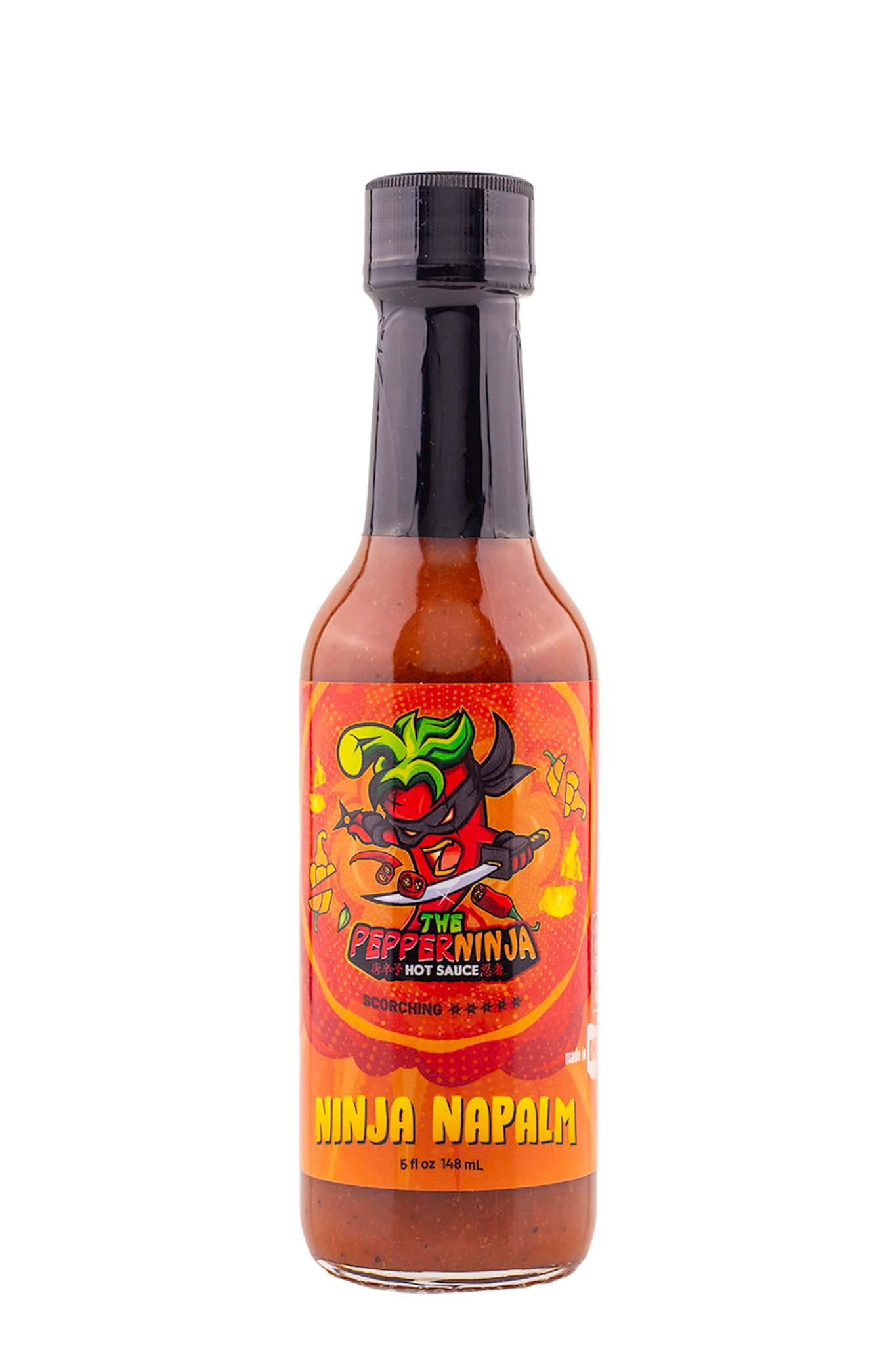 Ninja Napalm By The Pepper Ninja Hot Sauce, Mild Hot Sauce With Flavors Of Scorpion Peppers, Onion & Lime Juice, Made With All Natural Ingredients, 5