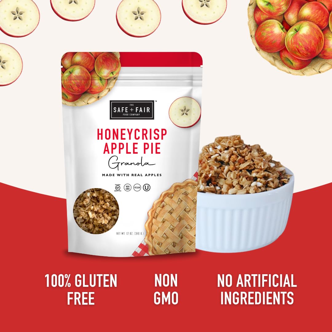 Safe + Fair Honeycrisp Apple Pie Granola - Gluten-Free, Vegan & Plant-Based Snack with Real Honeycrisp Apples, Whole Grains, Non-GMO, Kosher, No