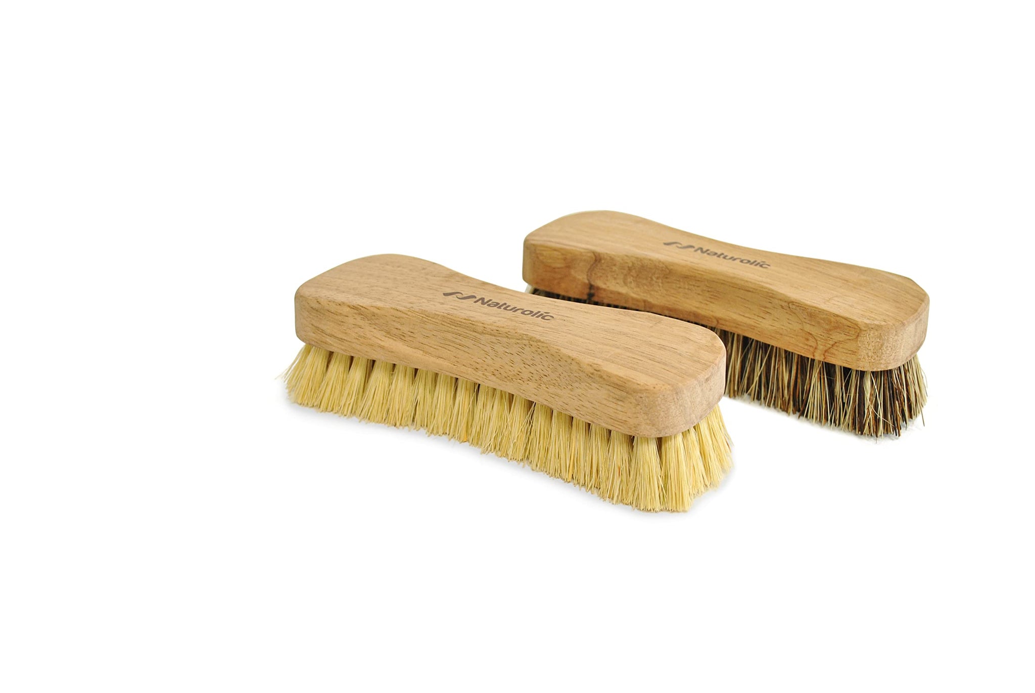 Naturolic All-Natural Wooden Scrub Brush Set | Wooden Handle | Tampico and Palmyra bristles | Eco Friendly Cleaning Products | Pack of 2