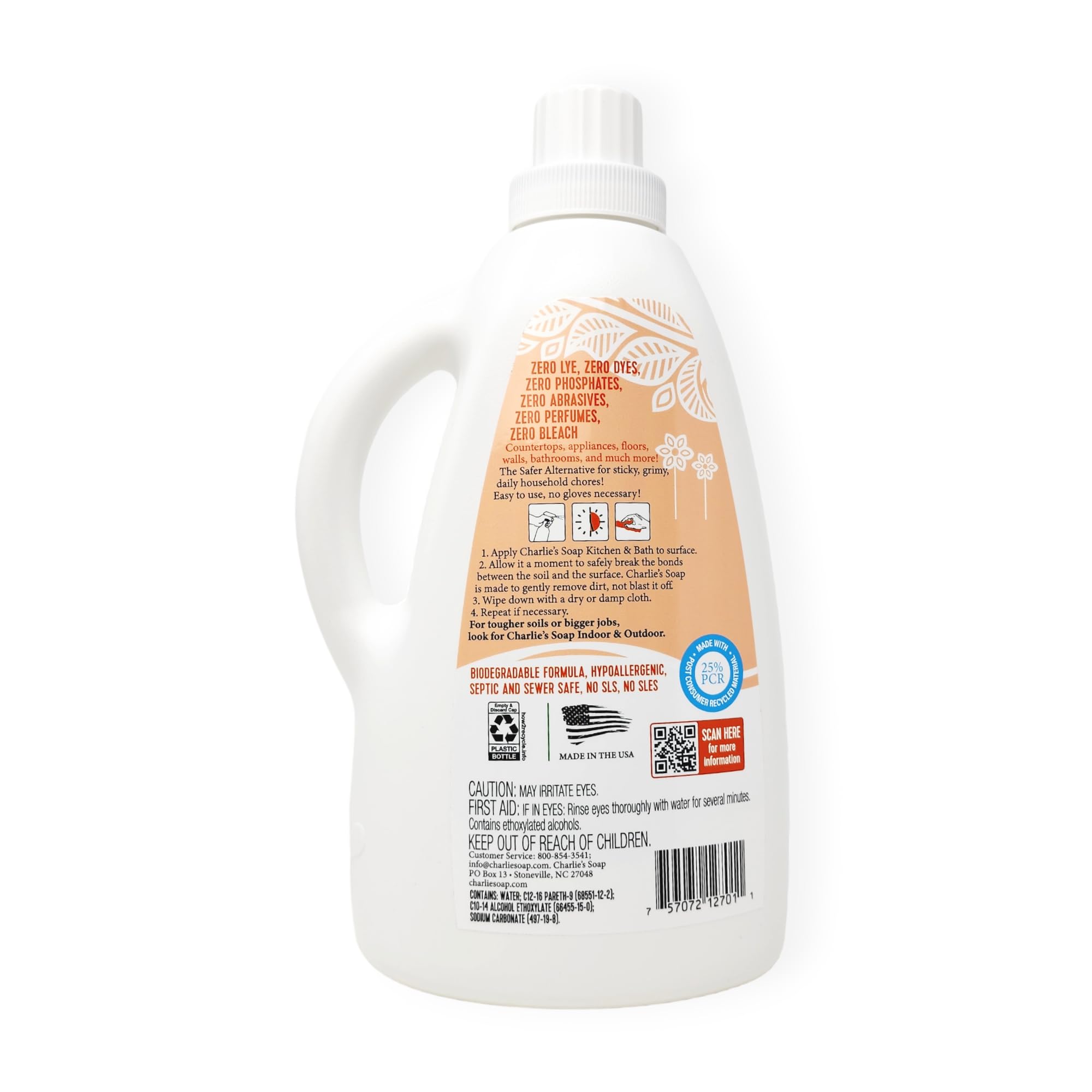 Charlie's Soap Kitchen & Bath Surface Cleaner Refill (75 fl oz) Eco-Friendly Spray & Wipe Multi-Purpose Cleaner Safe for Sensitive Skin (1 Pack)