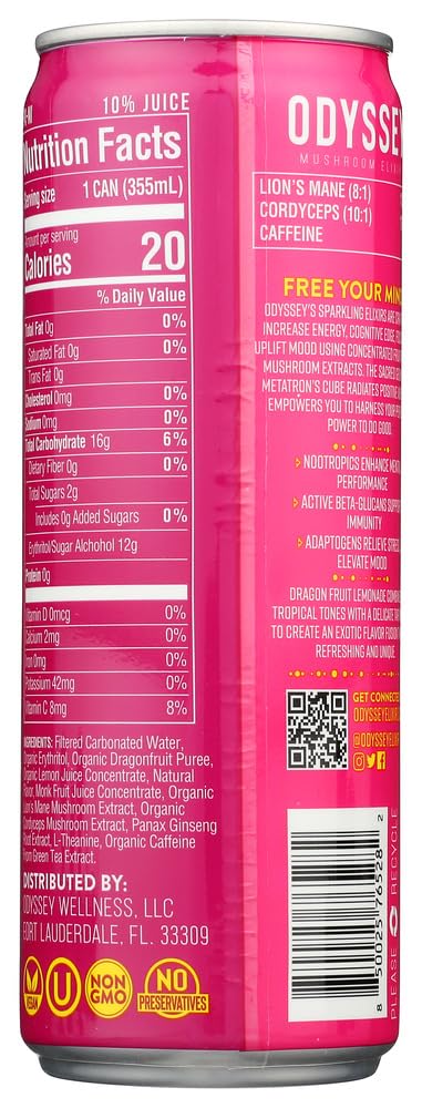 Odyssey Mushroom Elixir Dragon Fruit Lemonade Sparkling Mushroom Elixir, 12 FZ