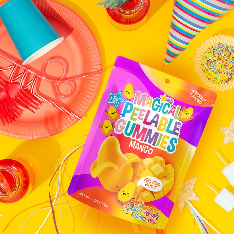 Sophiepops & Gumdrops Magical Peelable Mango Gummies, Gummy Fruit Snack, Mango Peeling Candy for Kids and Adults, Fat, Nut and Gluten Free Snacks