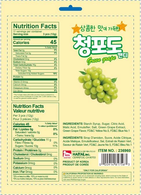 Haetae Candy assorted flavors (Green Grape-130g)