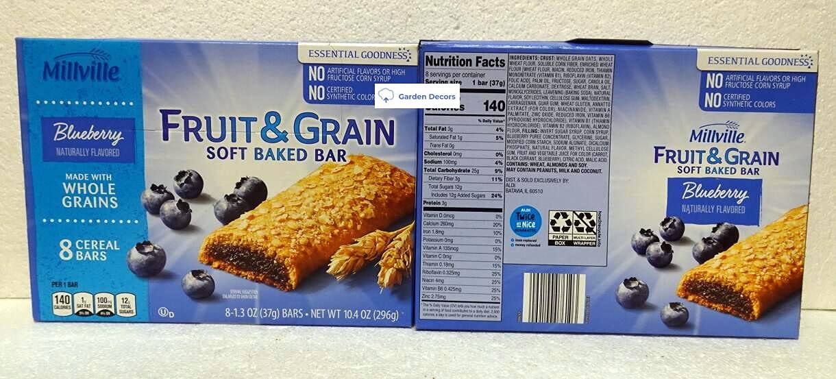 Millville Fruit & Grain Soft Baked Bar Blueberry Naturally Flavored 10.4oz 296g (Two Boxes)