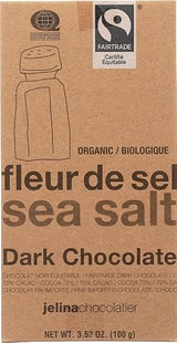 Jelina Chocolatier Organic Fair Trade Chocolate Bar - Sea Salt 72% Dark Chocolate, 3.52 Oz