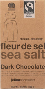 Jelina Chocolatier Organic Fair Trade Chocolate Bar - Sea Salt 72% Dark Chocolate, 3.52 Oz