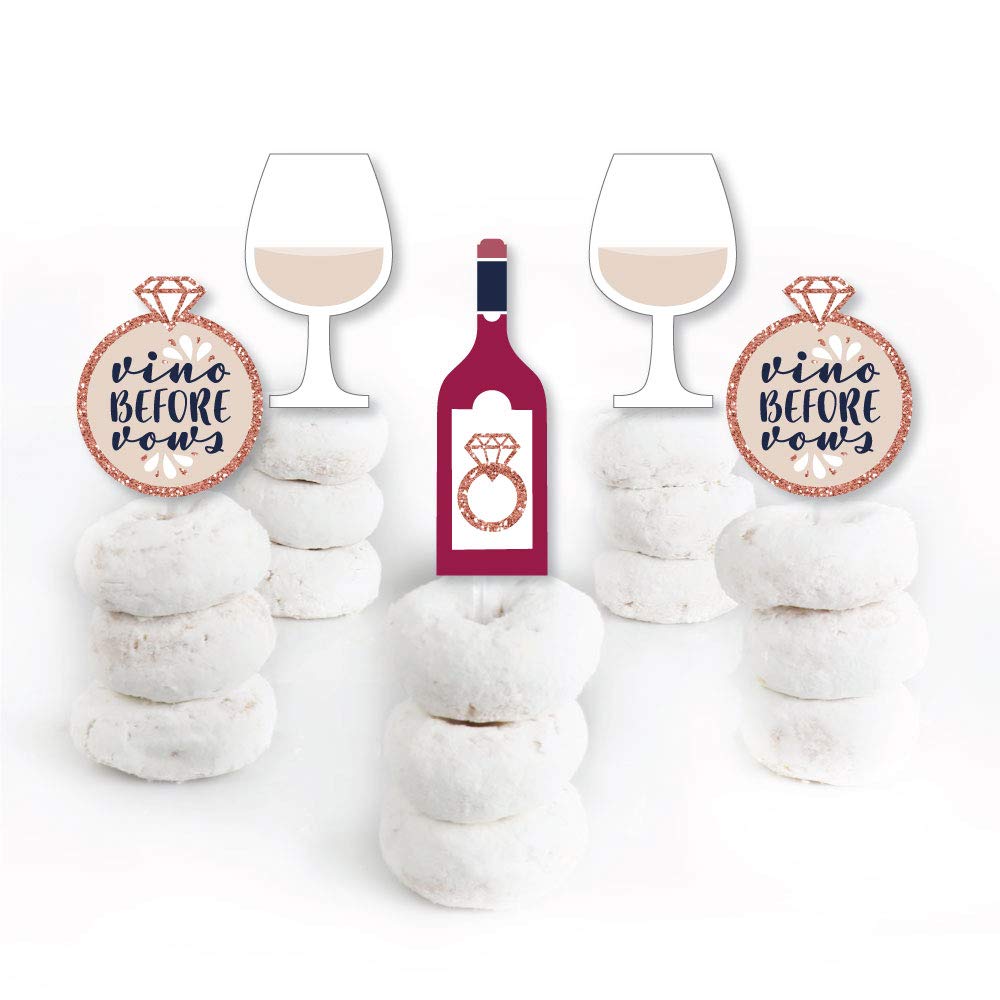 Big Dot of Happiness Vino Before Vows - Dessert Cupcake Toppers - Winery Bridal Shower or Bachelorette Party Clear Treat Picks - Set of 24