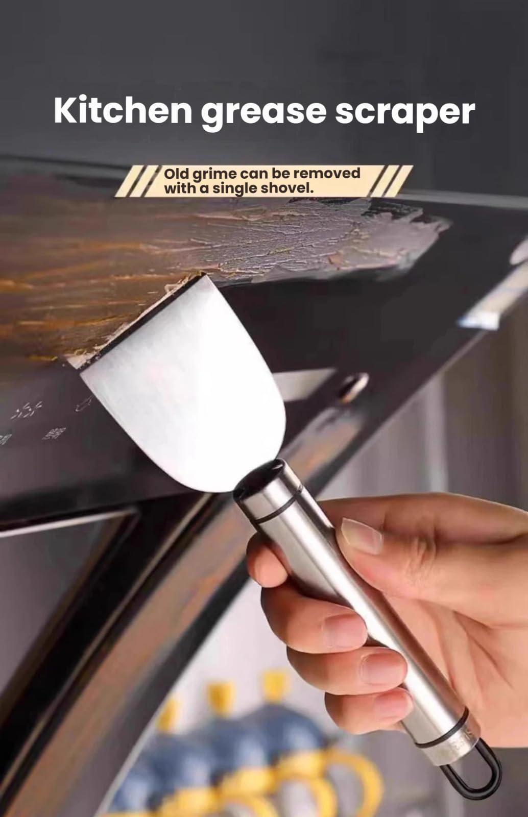2-Pack Stainless Steel Kitchen Grease Scraper Heavy Duty Stubborn Dirt Remover for Stove Oven Countertop Ergonomic Handle Hanging Hole