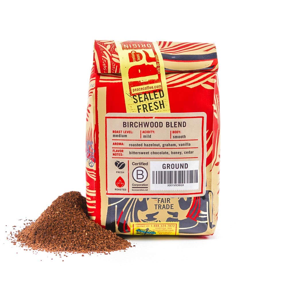 Peace Coffee, Coffee Ground Birchwood Breakfast Blend Organic, 12 Ounce