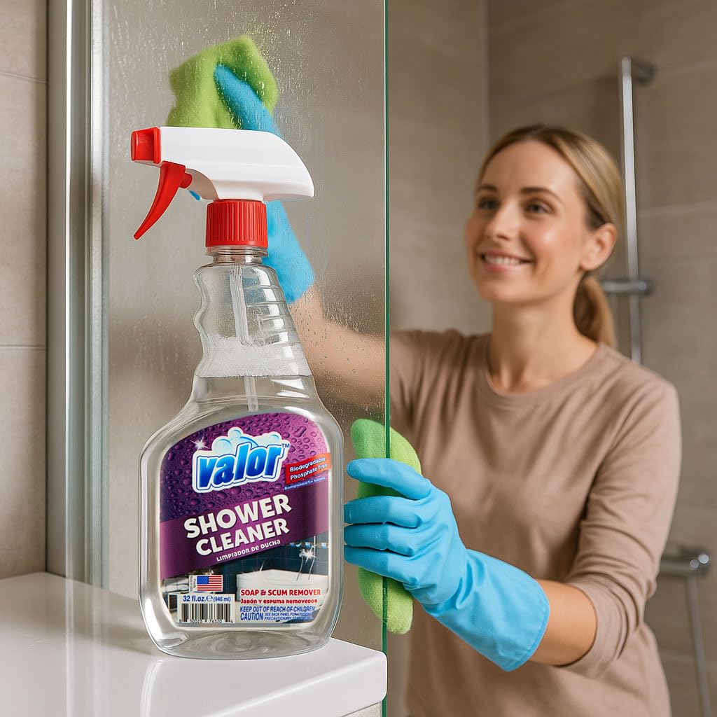 Valor Shower Cleaner Spray - Soap Scum & Hard Water Stain Cleaning Solution for Bathroom, Tub & Tile, (32 Fl Oz (Pack of 1))