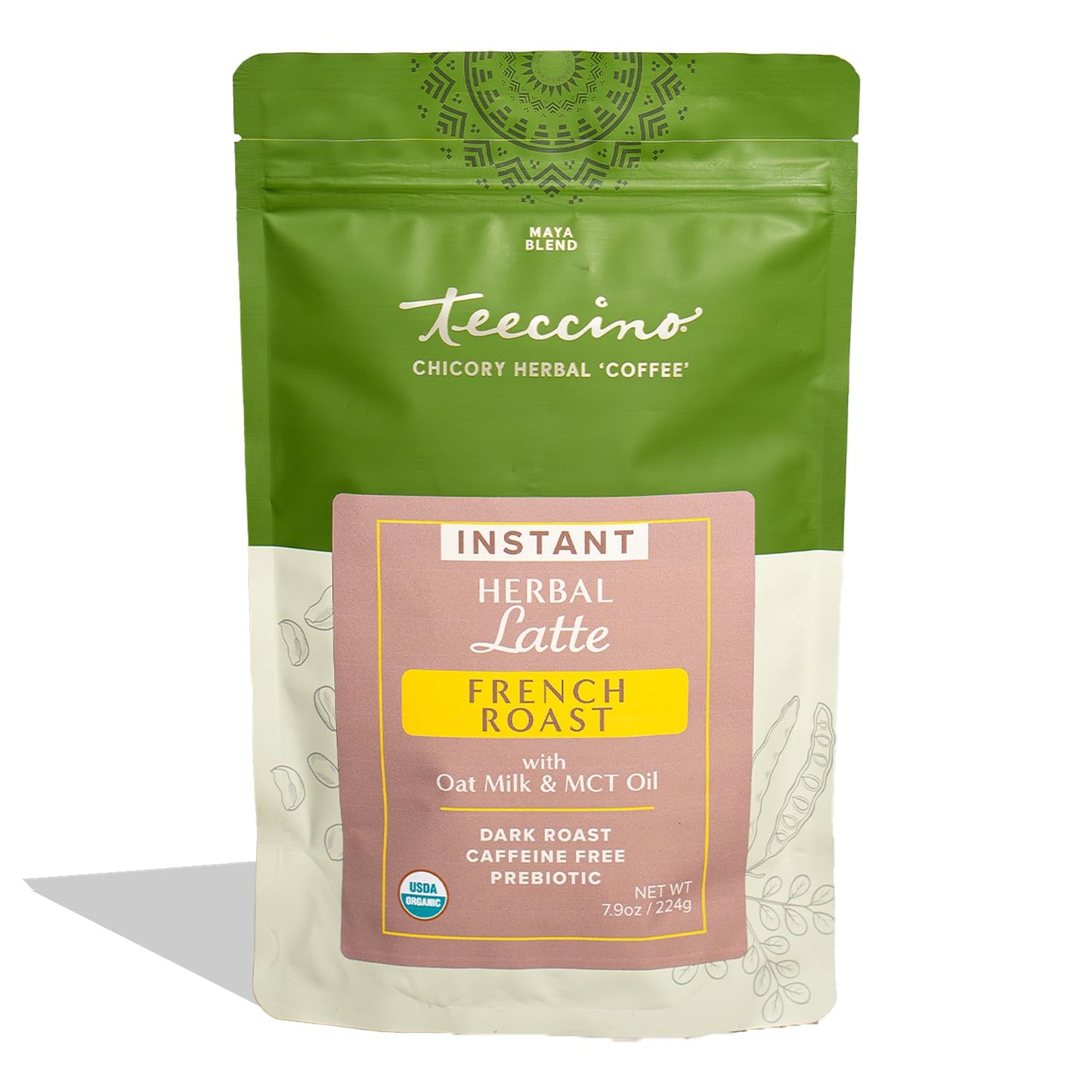 Teeccino Organic Instant French Roast Herbal Latte - 14 Servings - Creamy Oat & Coconut Latte Plus MCT Oil with a Bold, Coffee-Like Blend of Roasted