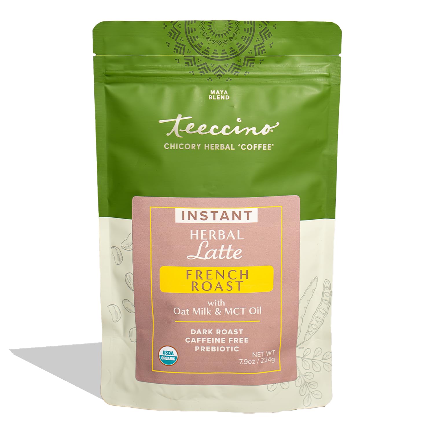 Teeccino Organic Instant French Roast Herbal Latte - 14 Servings - Creamy Oat & Coconut Latte Plus MCT Oil with a Bold, Coffee-Like Blend of Roasted