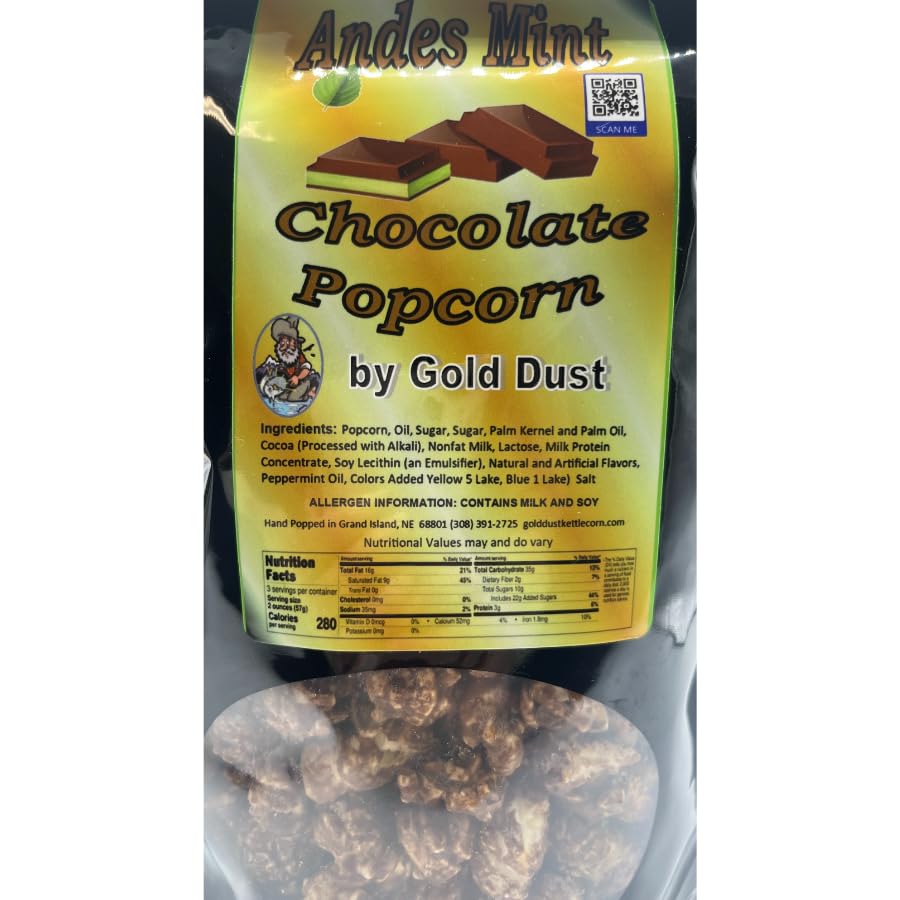 Gold Dust Kettle Corn | Mint Chocolate Popcorn | Gourmet Mint Chocolate Covered Kettle Corn | Sweet & Salty | Popped Popcorn Snack Bag | Non GMO |
