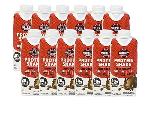 Wellsley Farms Protein Shake, Chocolate Flavor, 30g Protein, 160 Calories, 1g Sugar, 24 Vitamins & Minerals, 11 fl oz Ready-to-Drink Shake (18 Pack)