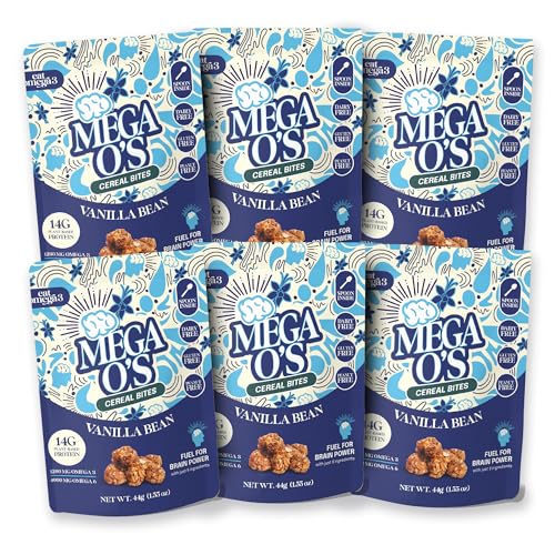 Eat Omega 3 Mega O’s Vanilla Bean Cereal Bites - Gluten-Free, Dairy-Free, Plant-Based Protein Snack with Omega-3 & Omega-6, Low Sugar, Peanut-Free