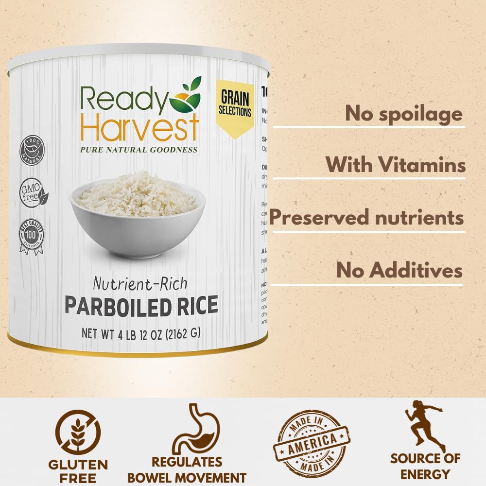 Ready Harvest Emergency Food - Parboiled White Rice | Survival Food | Pantry Staples | #10 Can | 30-Year Shelf Life | 4 lbs | Cans Filled to the Top