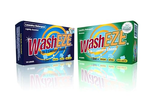 WashEZE 3 in 1 Laundry Detergent Pods, 10 Count, Unscented, Portable, TSA Compliant, Stain Fighter, Fabric Softener, Static Guard